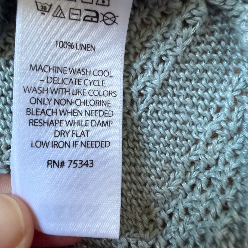 Tahari 100% Linen Knit Sweater Sage Lightweight Dolman Sleeve Crew Sweater Small - Picture 3 of 7